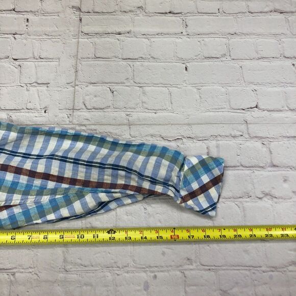 Raffi Linea Uomo Men Long Sleeve Linen Button Up Shirt Size Large Plaid M159 -22 - Picture 6 of 14